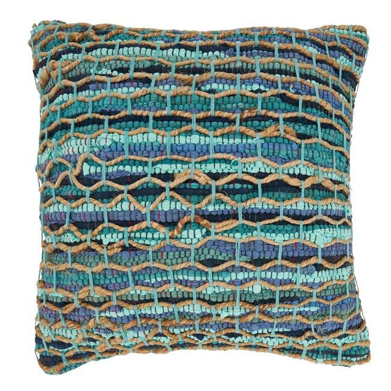 Saro Lifestyle Handwoven Net Chindi Down Filled Throw Pillow, Blue, 20"x20"