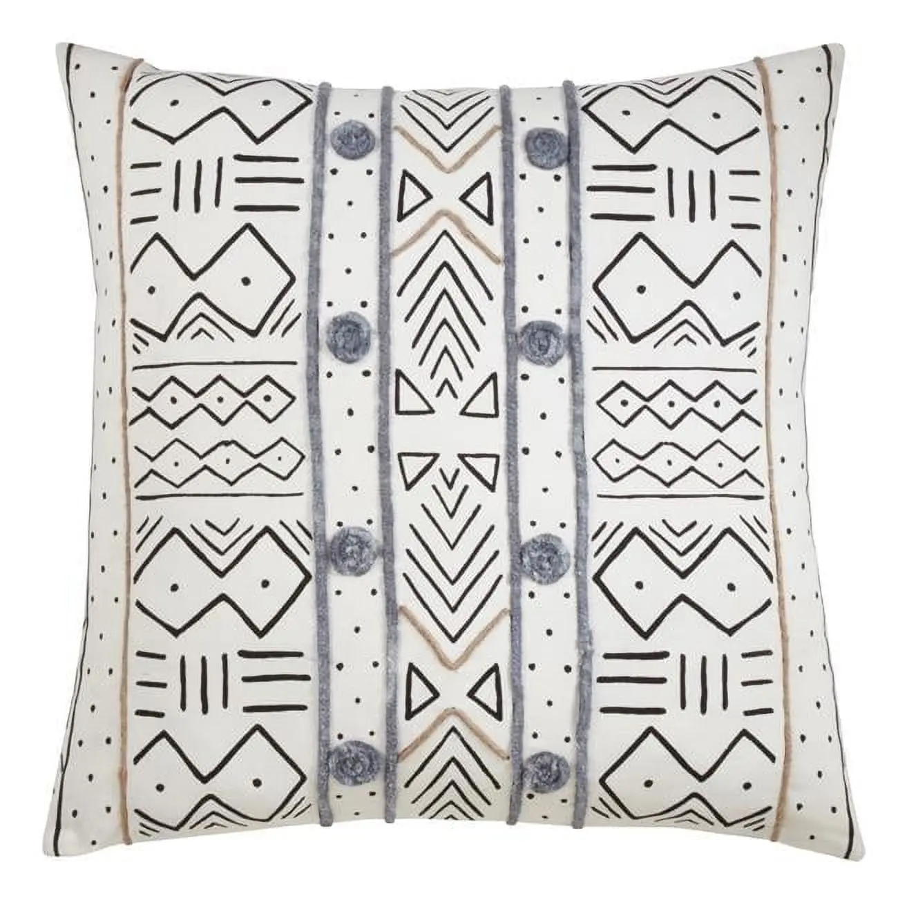 20 in. Mud Cloth Cotton Throw Down Filled Pillow, White