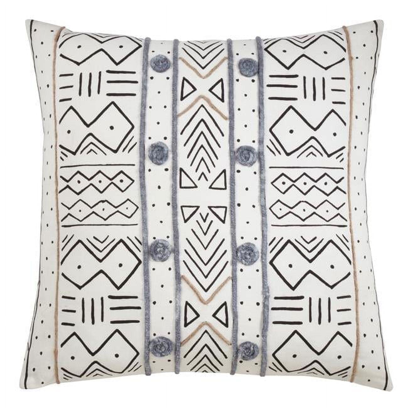 20 in. Mud Cloth Cotton Throw Pillow Cover, White