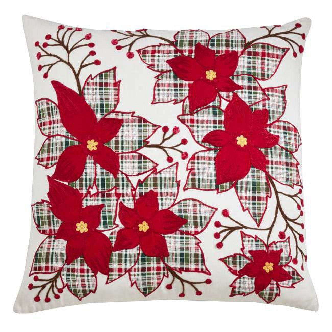 Saro Lifestyle Plaid Poinsettia Pillow - Poly Filled, 20" Square, Red