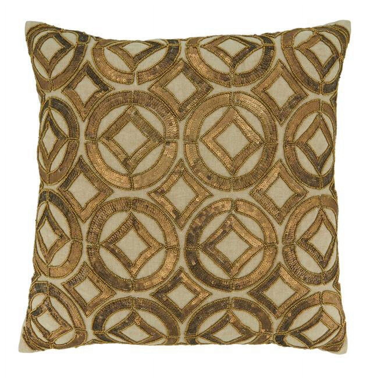 Gold Sequined Beaded Cotton Throw Pillow, 20"