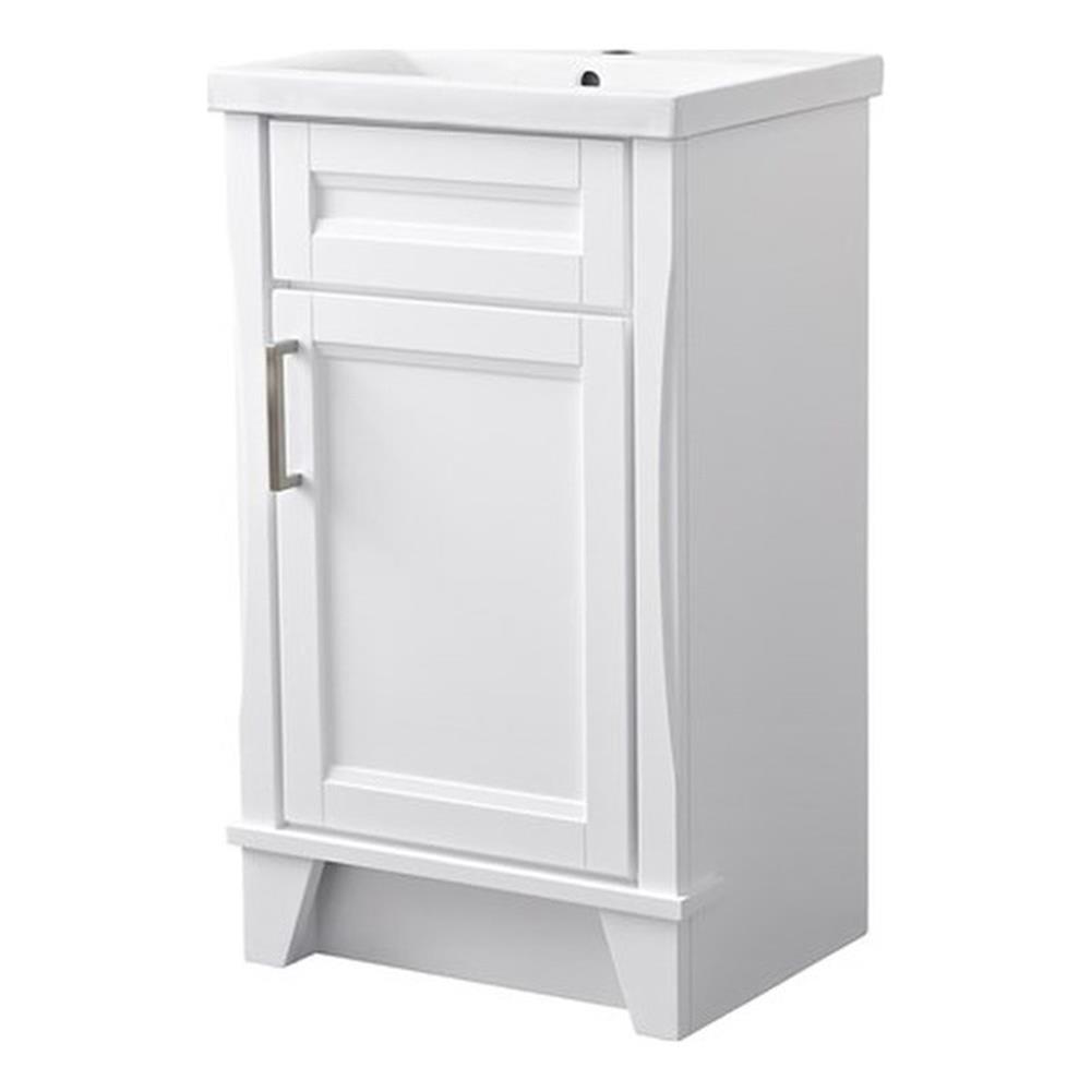 20" White Freestanding Single Sink Vanity with Ceramic Top