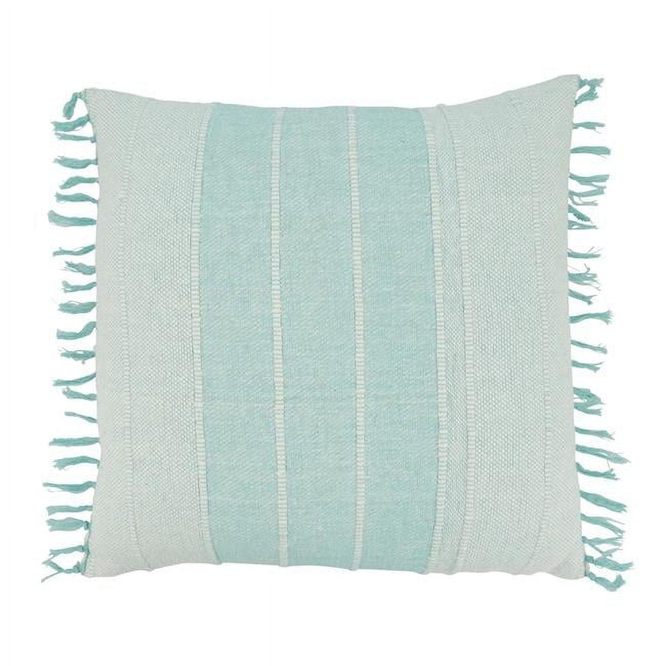 Aqua Corded Stripes Square Cotton Throw Pillow