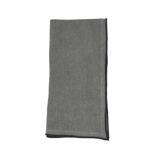 Saro Lifestyle Stitched Border Stonewashed Linen Napkins (Set of 4), Slate, 20" x 20"