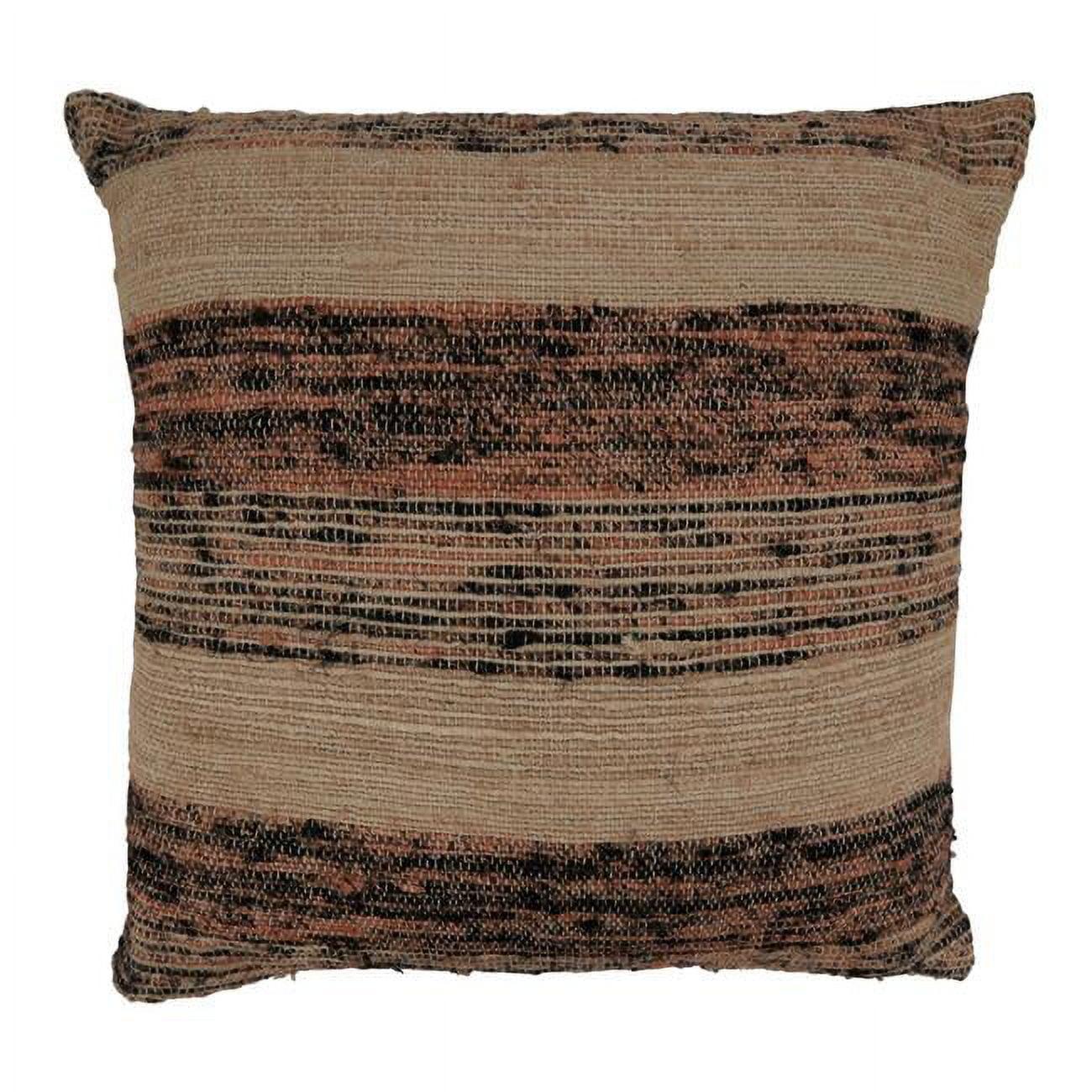 Natural Striped Cotton Square Pillow Cover, 20"