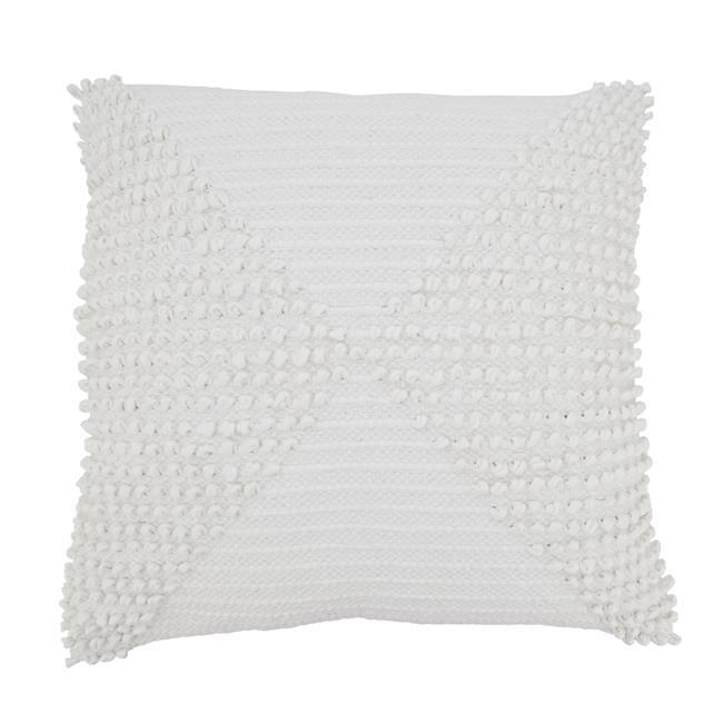 Ivory Textured Woven Diamond Cotton Throw Pillow 20"