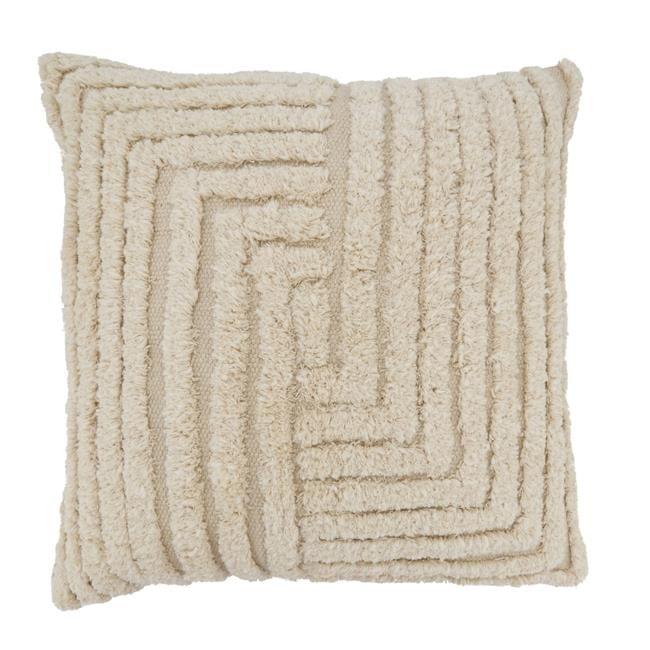 Beige Tufted Geometric Cotton Throw Pillow, 20"x20"