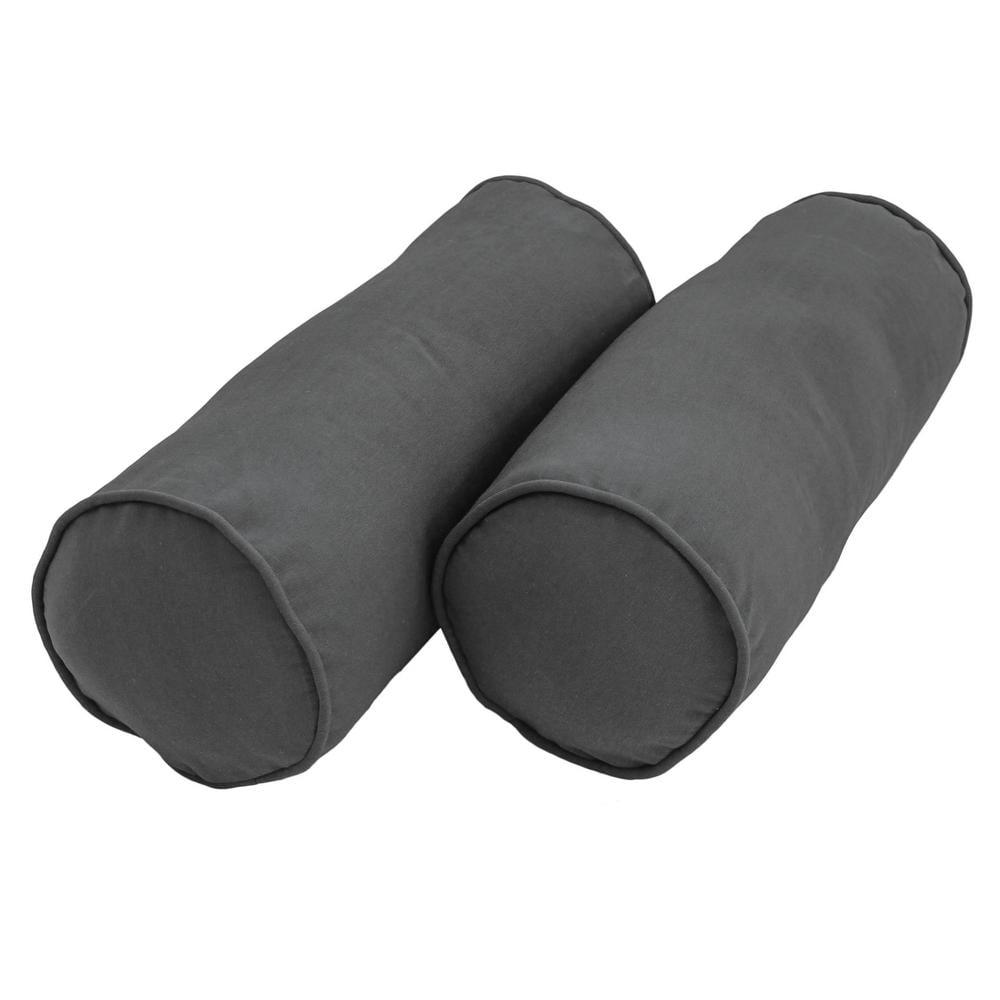 Blazing Needles 20-inch by 8-inch Double-corded Solid Twill Bolster Pillows with Inserts (Set of 2), Steel Grey