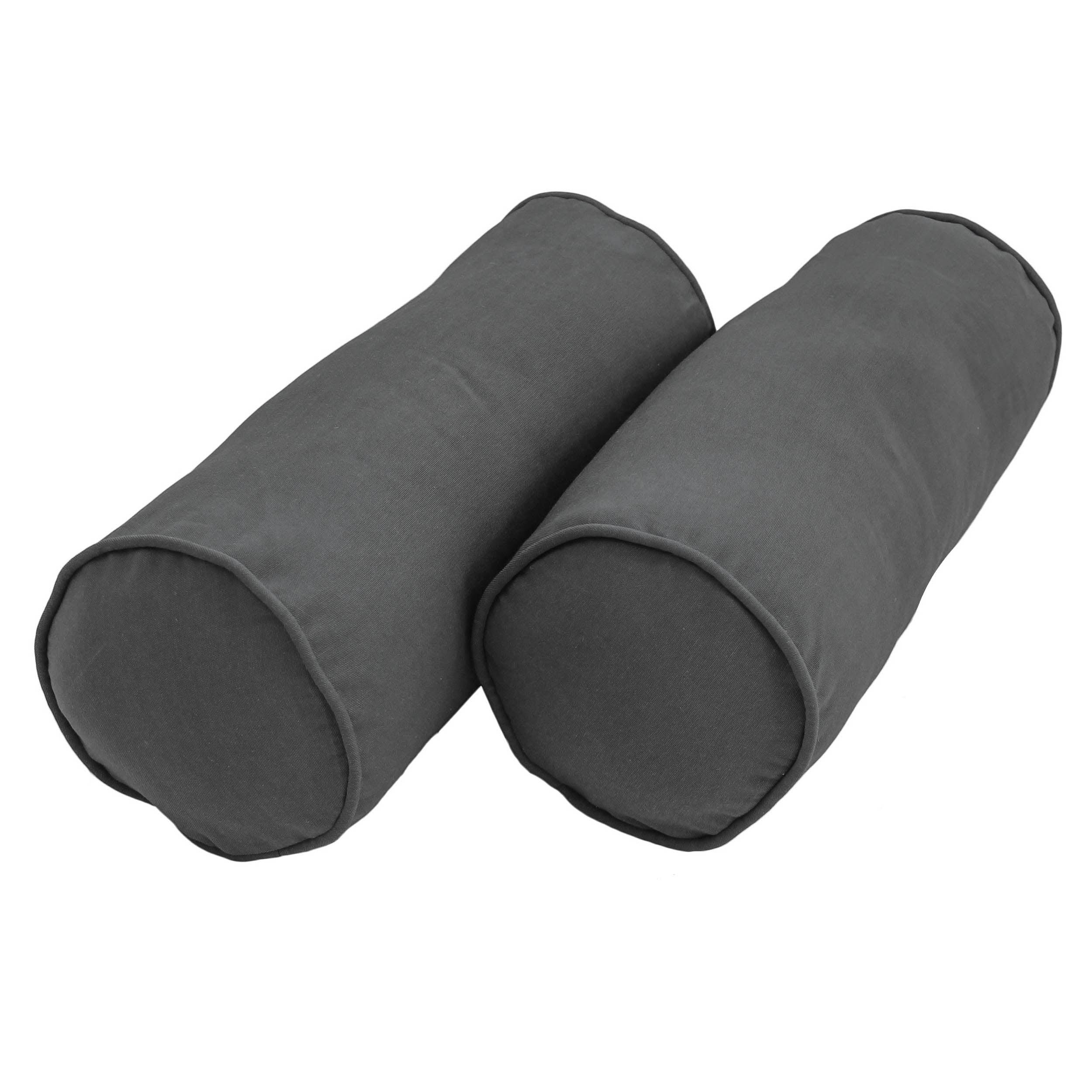 20 x 8 in. Double-Corded Solid Twill Bolster Pillows with Inserts, Steel Grey - Set of 2