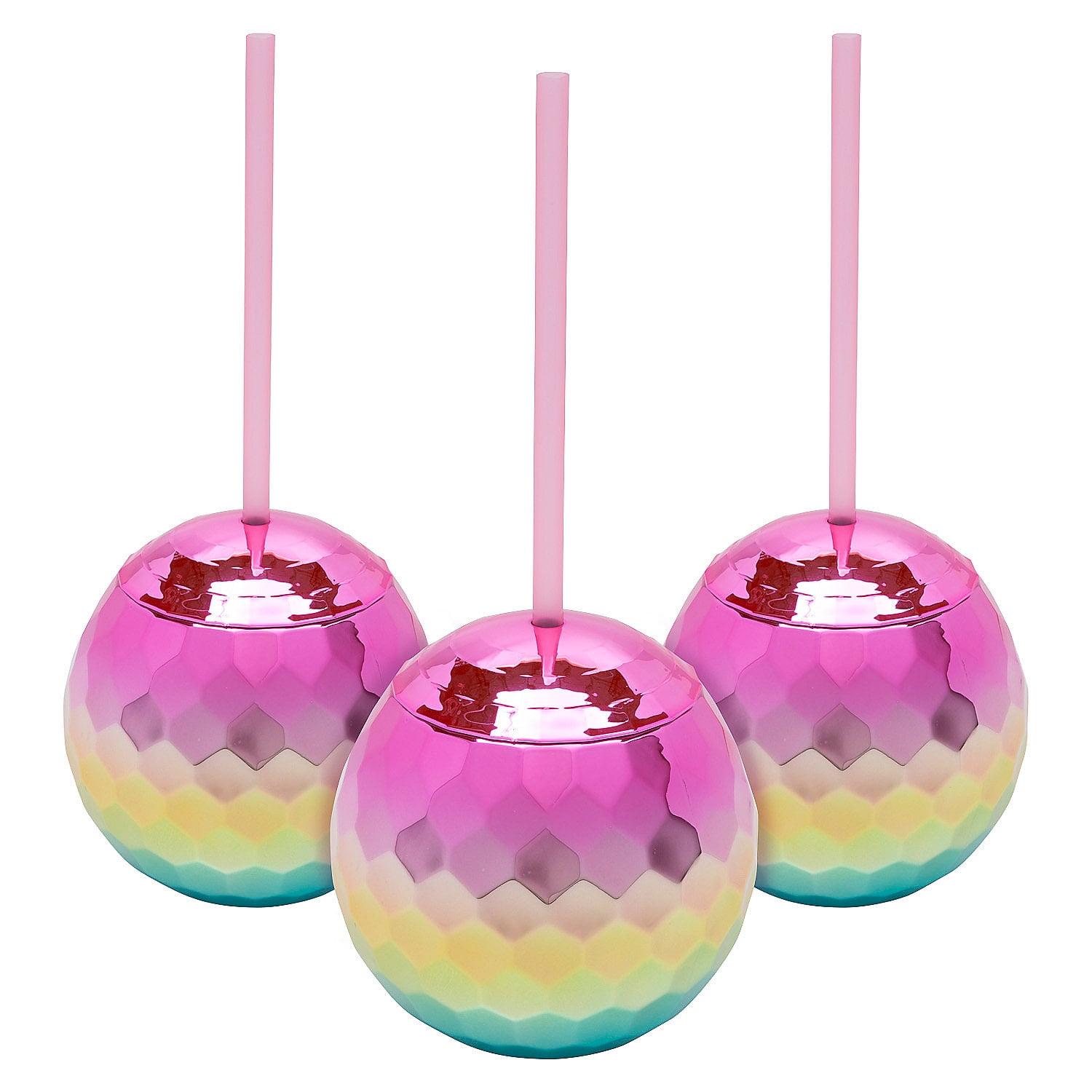 20 oz. Disco Ball-Shaped Reusable BPA-Free Plastic Cups with Lids & Straws - 6 Count