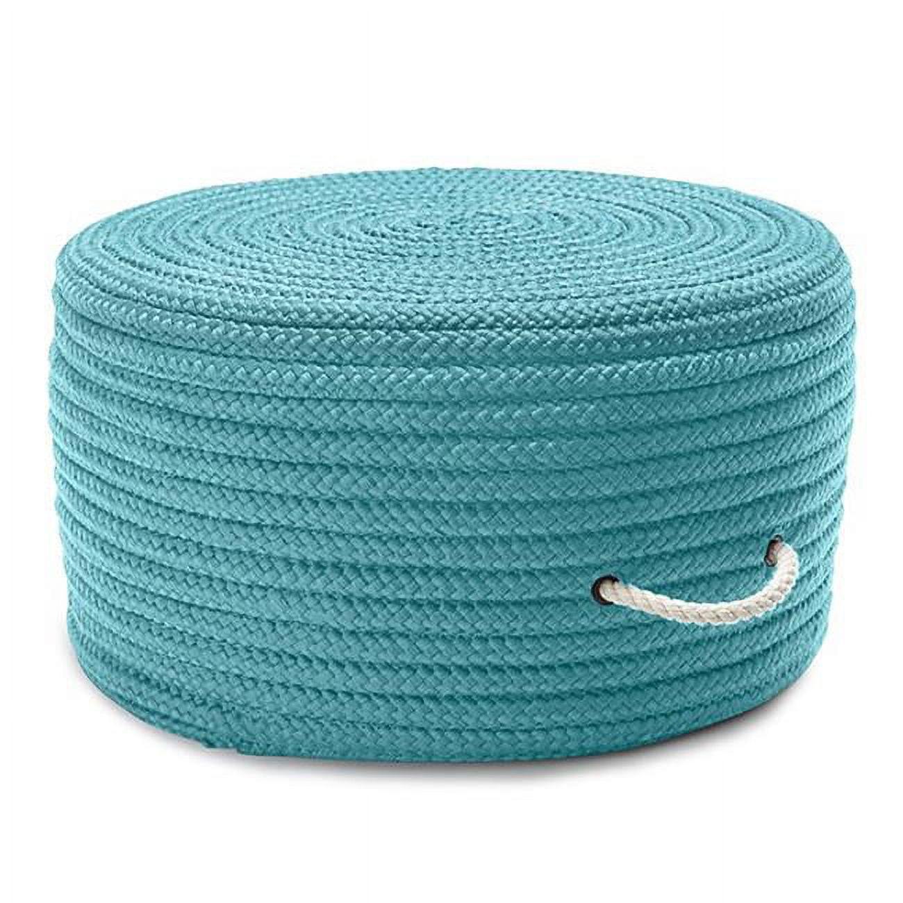 Turquoise Round Braided Pouf Ottoman, 21"x21"x12"