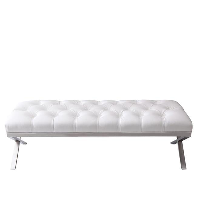 Milo Modern 60'' White Faux Leather Crossed Stainless Steel Bench