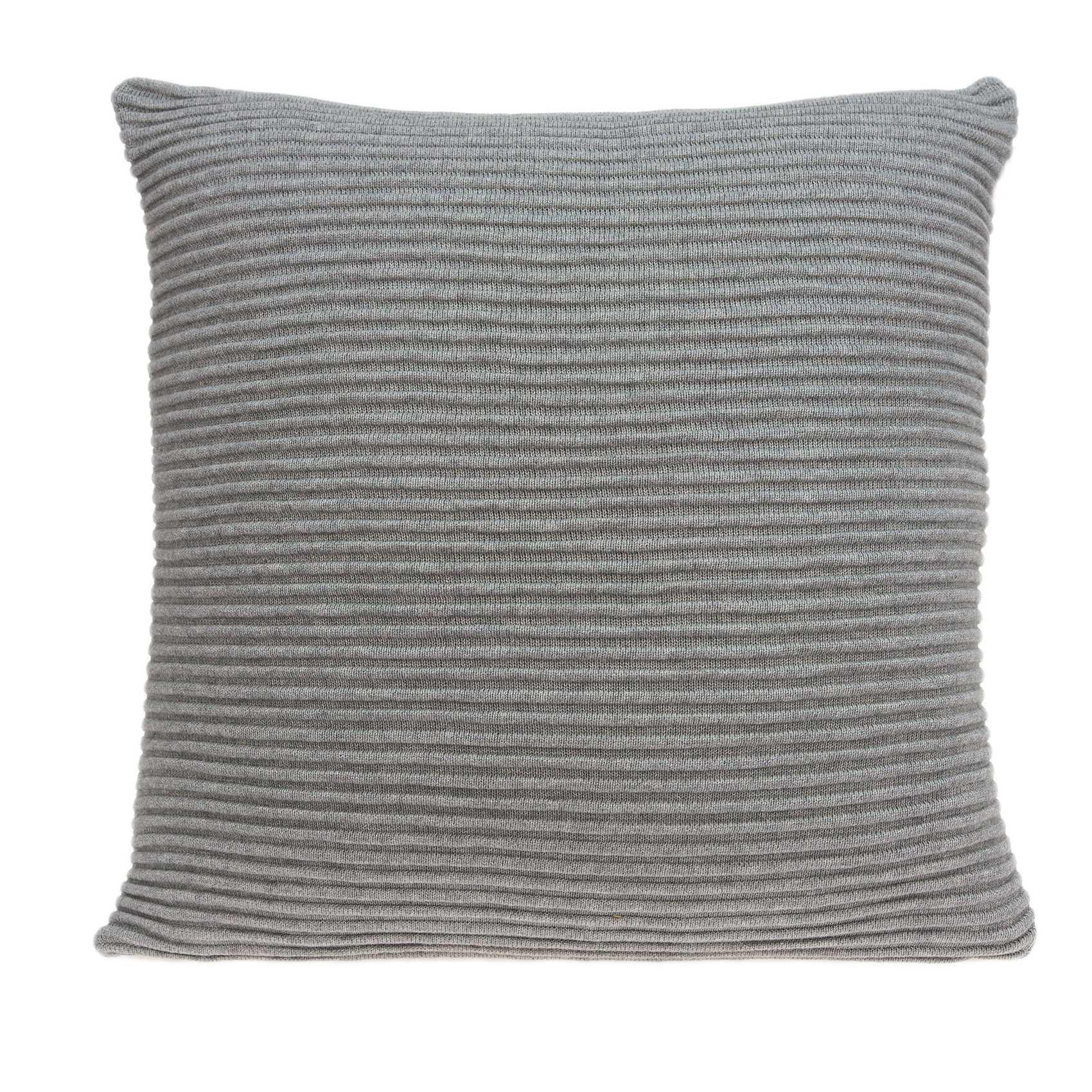 20" Gray Cotton Ribbed Square Pillow Cover with Poly Insert