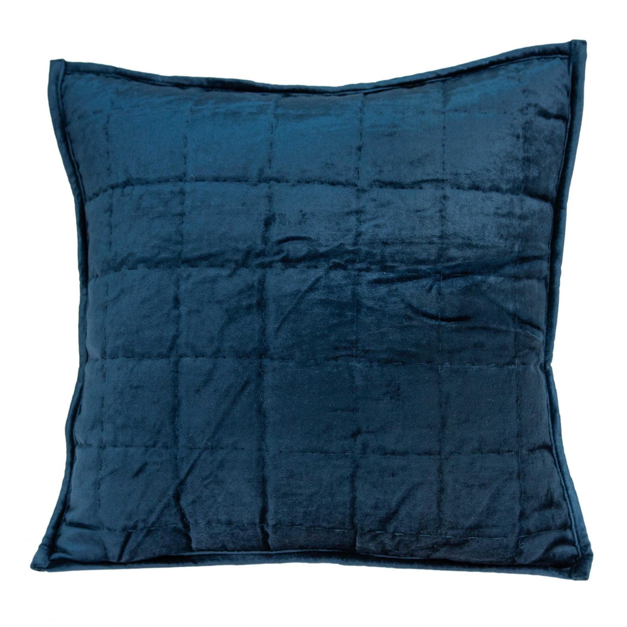 Navy Blue Quilted Cotton Blend Square Pillow