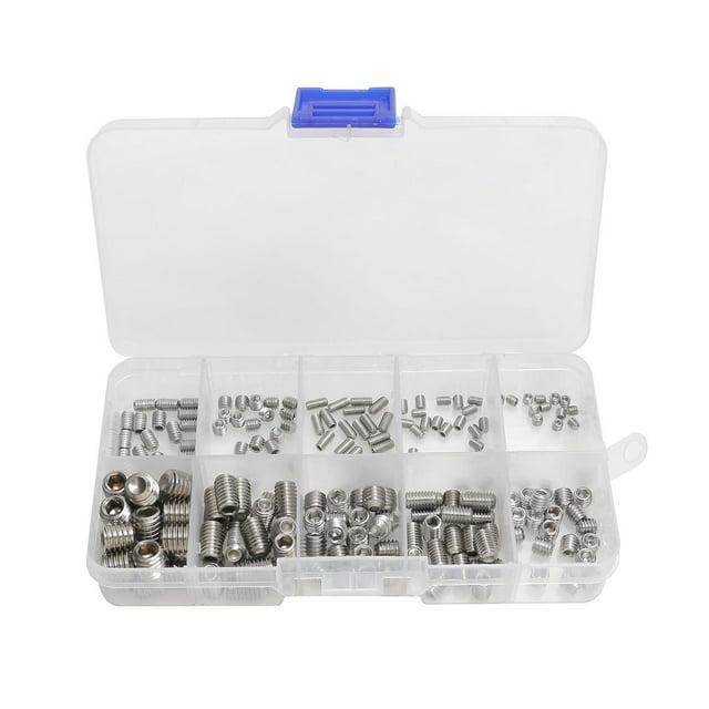 200pcs Stainless Steel Hex Allen Head Socket Set Screw Assortment Kit Socket Set Screw with Internal Hex Drive (Silver)