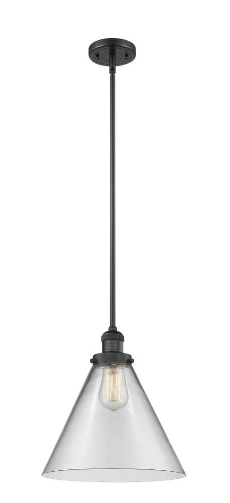 Innovations Lighting Franklin Restoration Cone - 1 Light 12" Stem Hung Mini Pendant Clear/Matte Black
