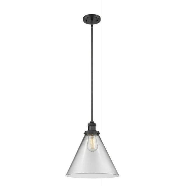 Innovations Lighting Franklin Restoration Cone - 1 Light 12" Stem Hung Mini Pendant Clear/Matte Black