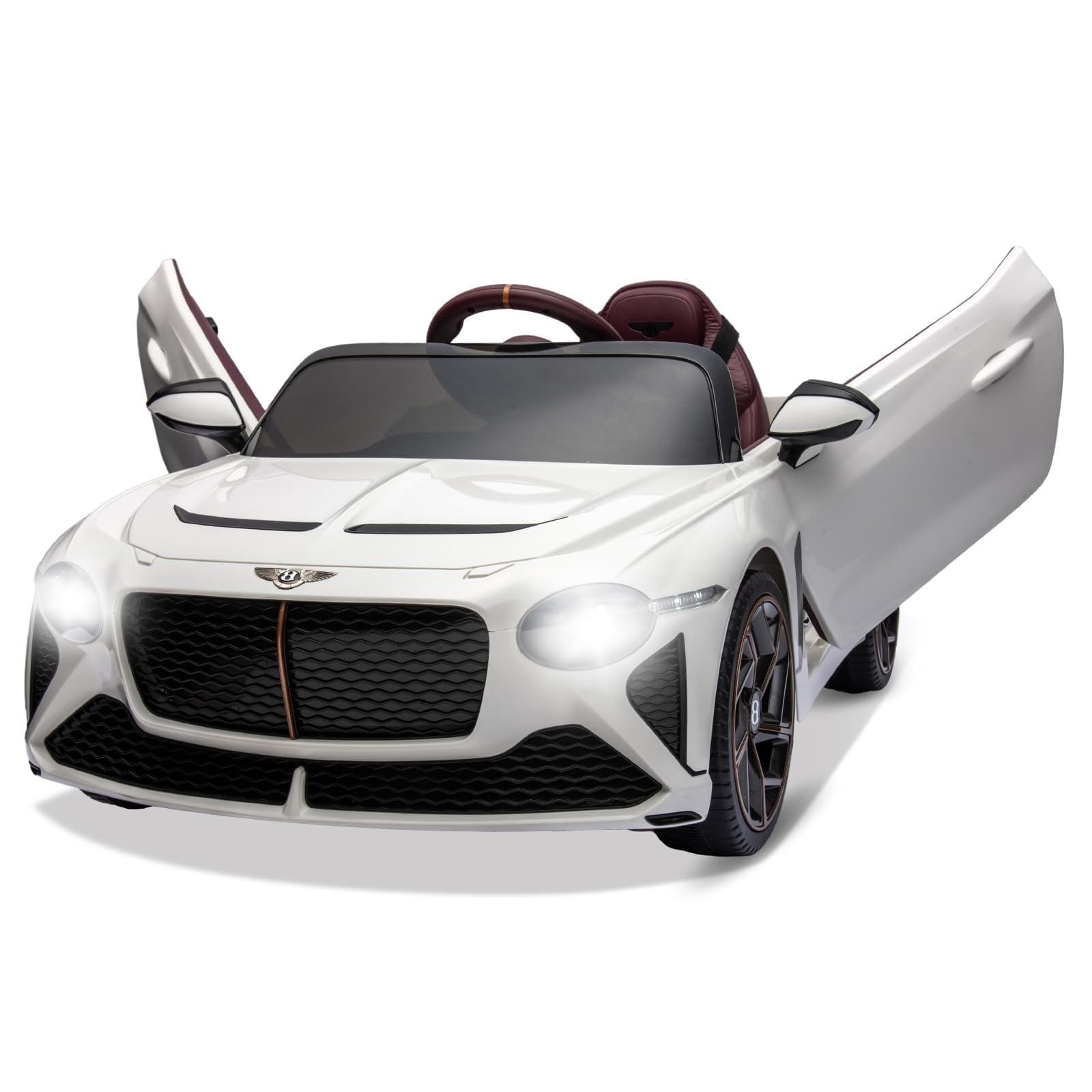 White 12V Kids Electric Car with Scissor Doors and Remote Control