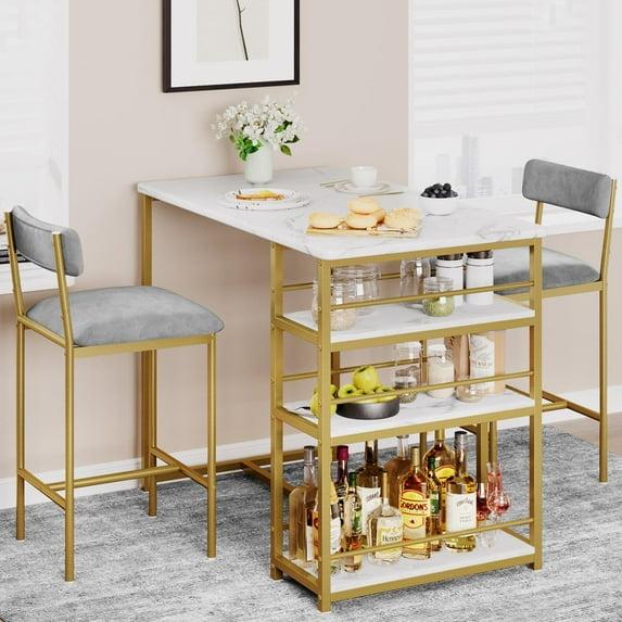 Gold and Gray 3-Piece Dining Set with Storage Shelves