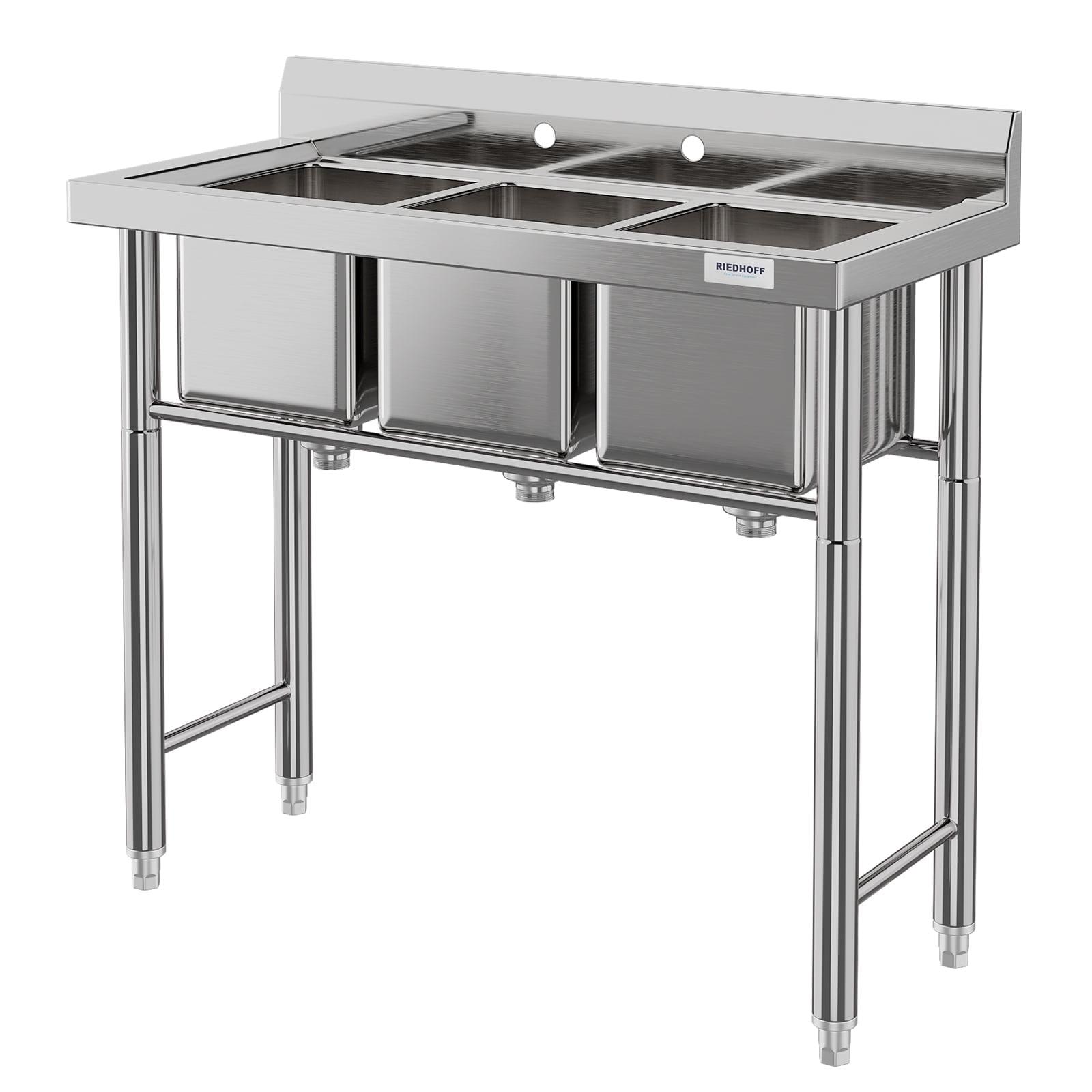 Stainless Steel Triple Bowl Freestanding Utility Sink with Legs