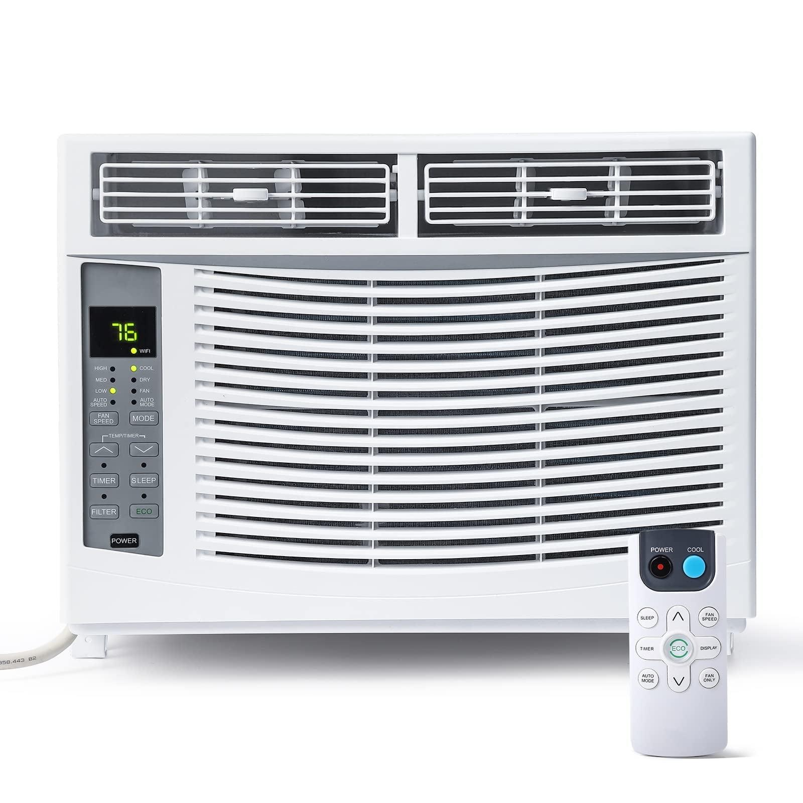 Homhougo 6,000 BTU Window Air Conditioner, 3-in-1 AC Unit (Cooling, Dehumidifying, Fan), Timer, Sleep/ECO Mode, Easy Installation Kit, Cools Rooms Up to 350 Sq.Ft, 115V/60Hz