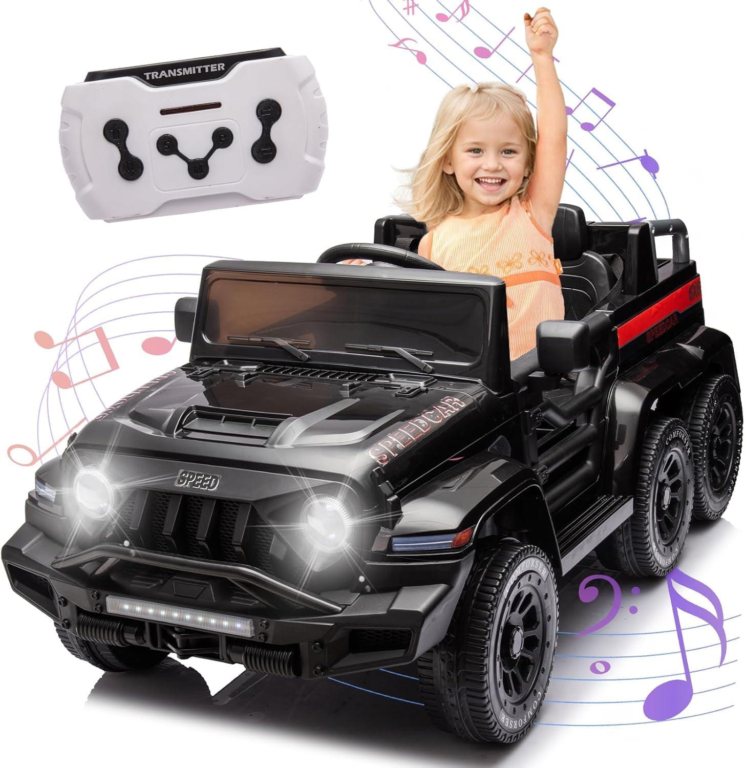 Camión para Niños de 24 V, Auto de Juguete para Montar en 4 Wd con Ruedas de Neumáticos Resistentes Al Desgaste, Auto Eléctrico para Montar Todoterreno con Control Remoto, Faros LED, Velocidad de hasta 5 mph (Negro)