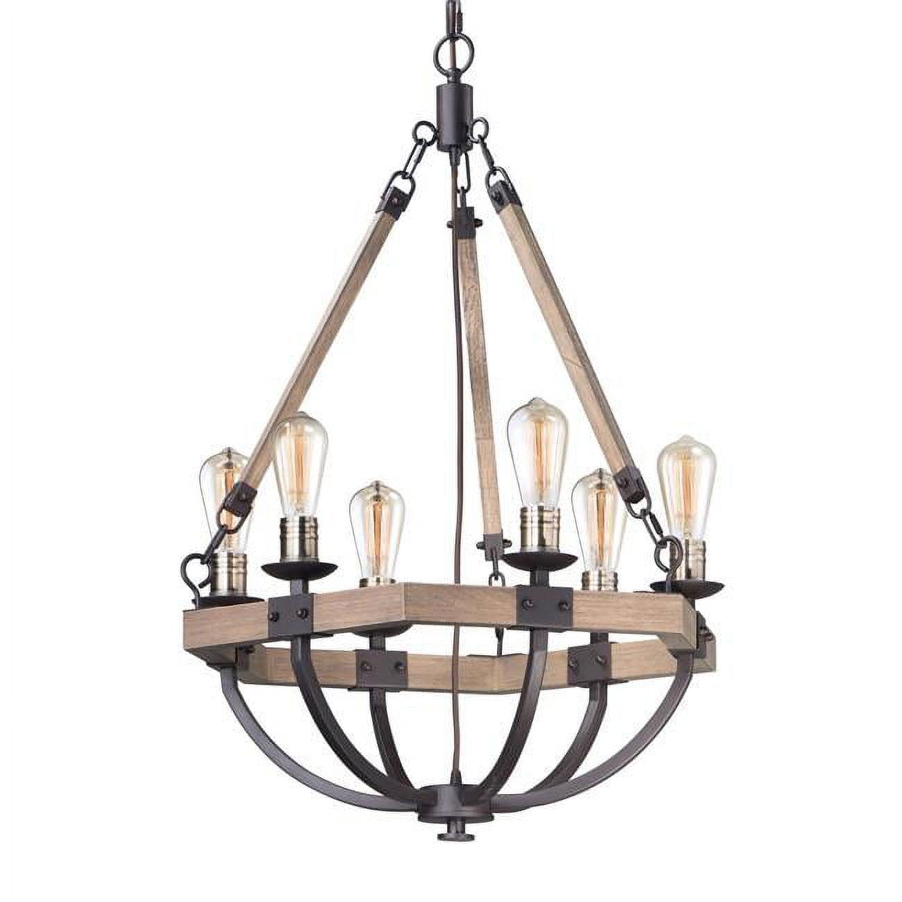 Weathered Oak and Bronze 6-Light Rustic Chandelier