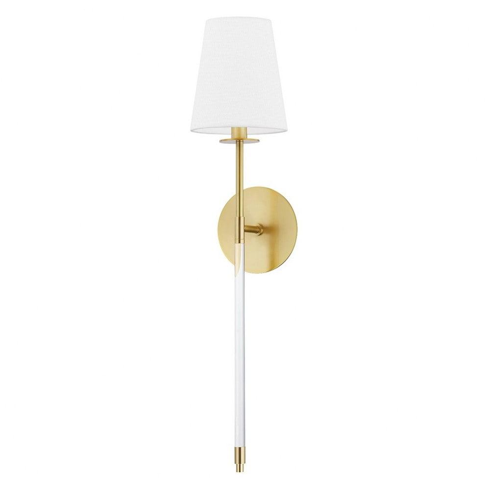 Elegant Aged Brass 1-Light Sconce with Belgian Linen Shade