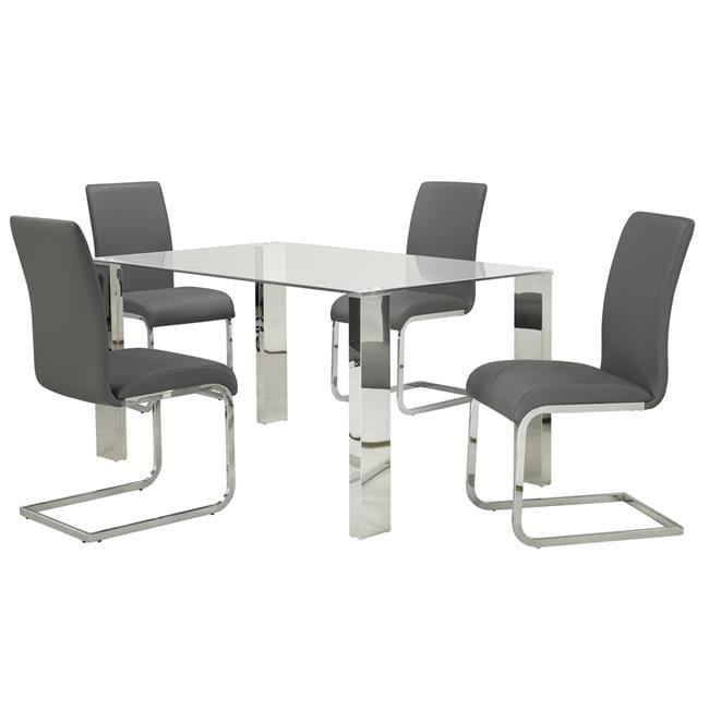 Frankfurt & Maxim Chrome and Grey 5-Piece Dining Set with Glass Table