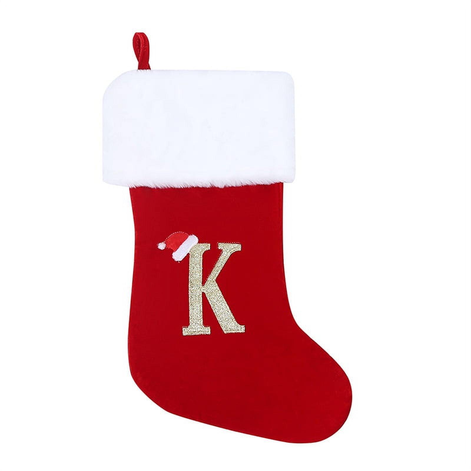 20inch Monogram Christmas Stockings Letter Red Velvet with White Super Soft Plush Cuff Embroidered Xmas Stockings Classic Personalized Stocking Decorations for Family Holiday Season Decor