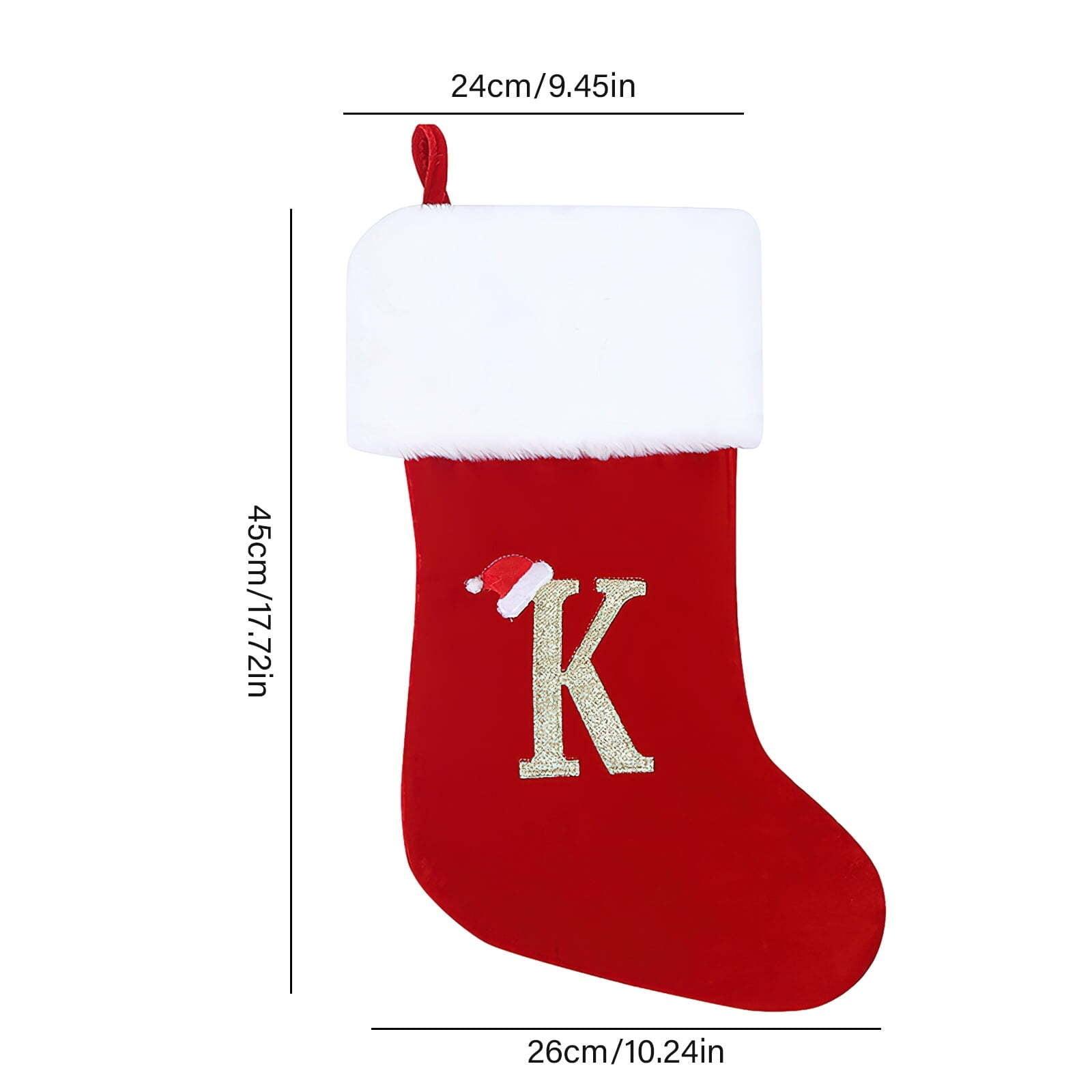 20-Inch Red Velvet Christmas Stocking with White Plush Cuff and Gold Monogram