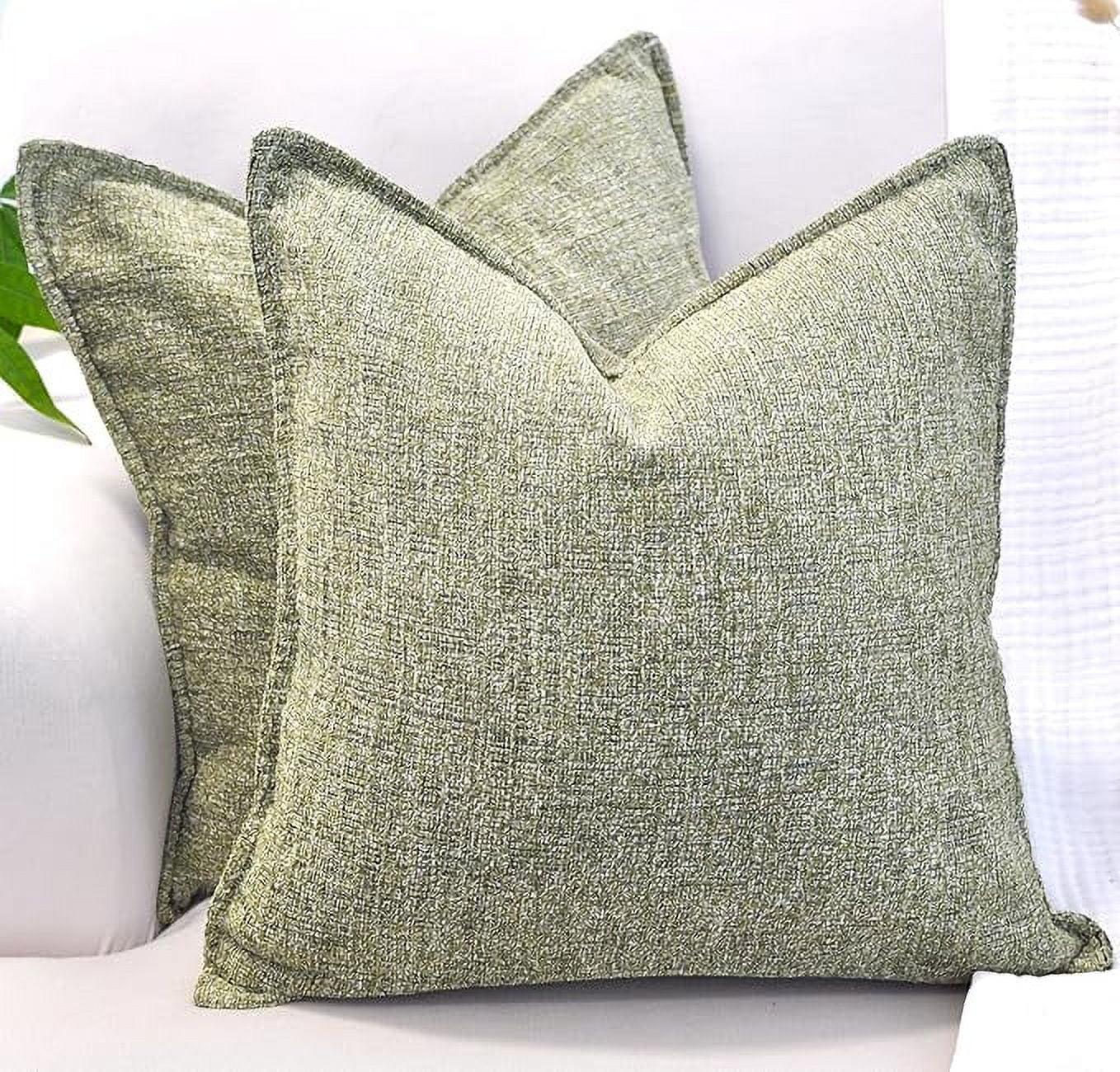 Olive Green Chenille Square Throw Pillow Covers with Piped Edges, 20x20, Set of 2