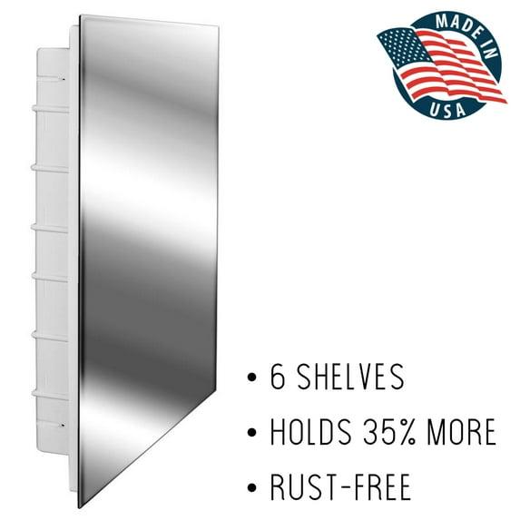 21-2-26-07 Media 16in x 26in Frameless Recessed Medicine Cabinet with 7 shelves