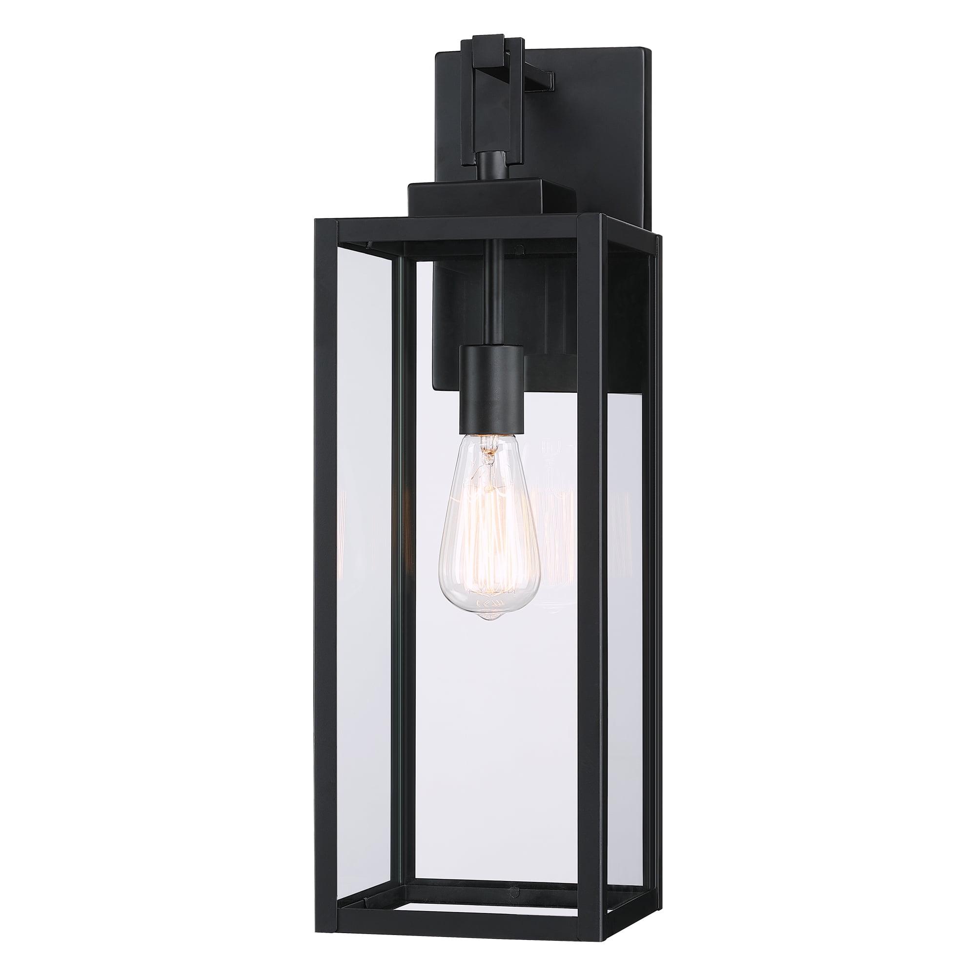 22" Matte Black Outdoor Lantern Wall Sconce with Clear Glass