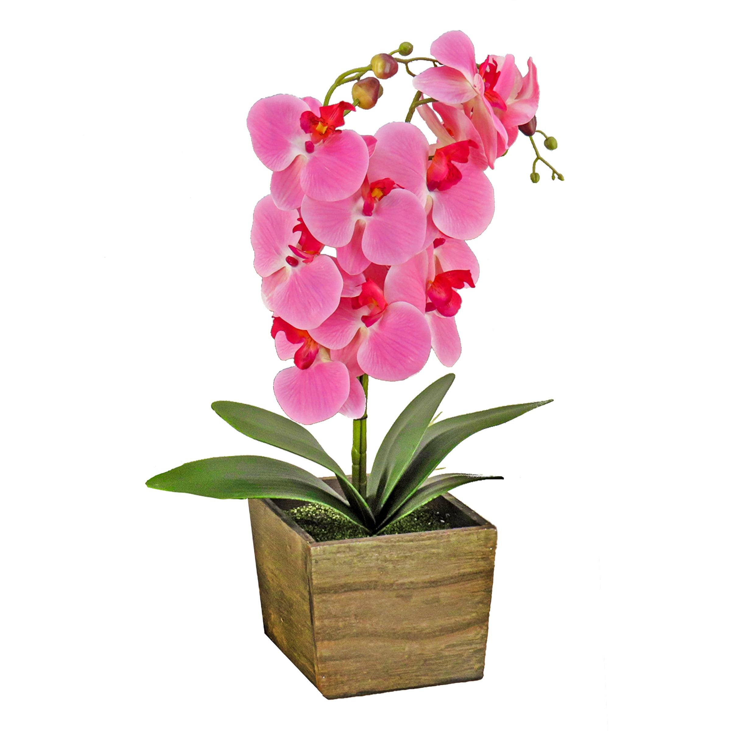 21" Artificial Pink Orchid in Wood Box - National Tree Company