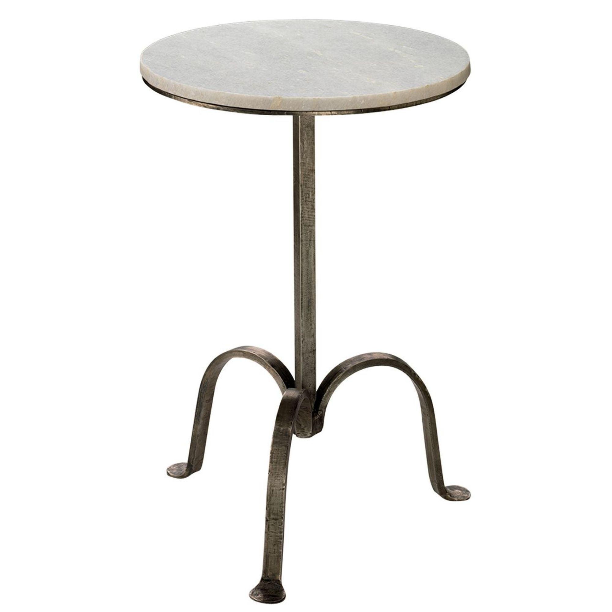 Round White Marble and Gunmetal Steel Accent Table