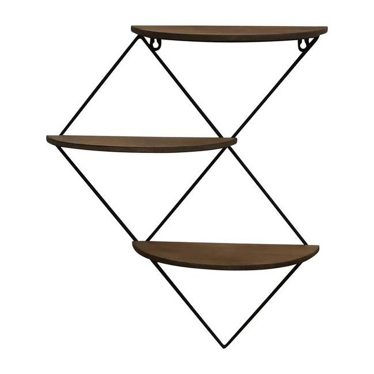 21" Brown Iron and MDF 3-Tier Diamond Wall Shelf