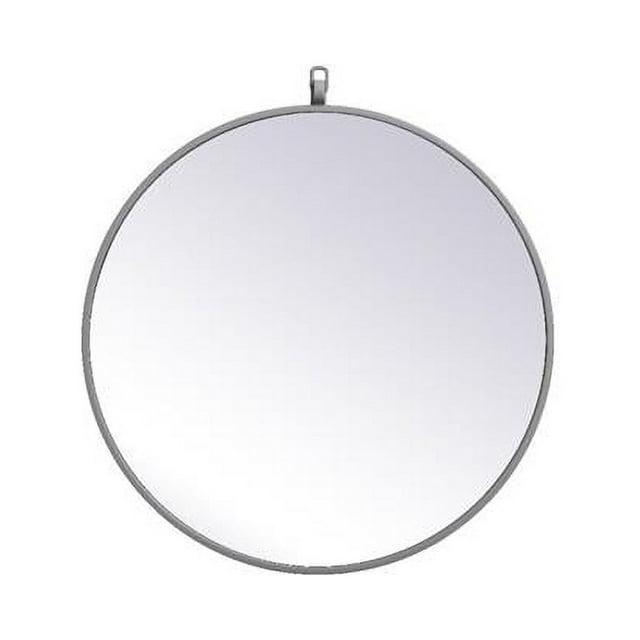 21 in. Metal Frame Round Mirror with Decorative Hook, Grey