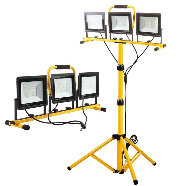 21000 Lumen Work Lights with Stand，3 Adjustable Head LED Work Light, with Adjustable and Foldable Tripod Stand, Waterproof Lamp with Individual Switch with 6500 Kelvin Color Temperature