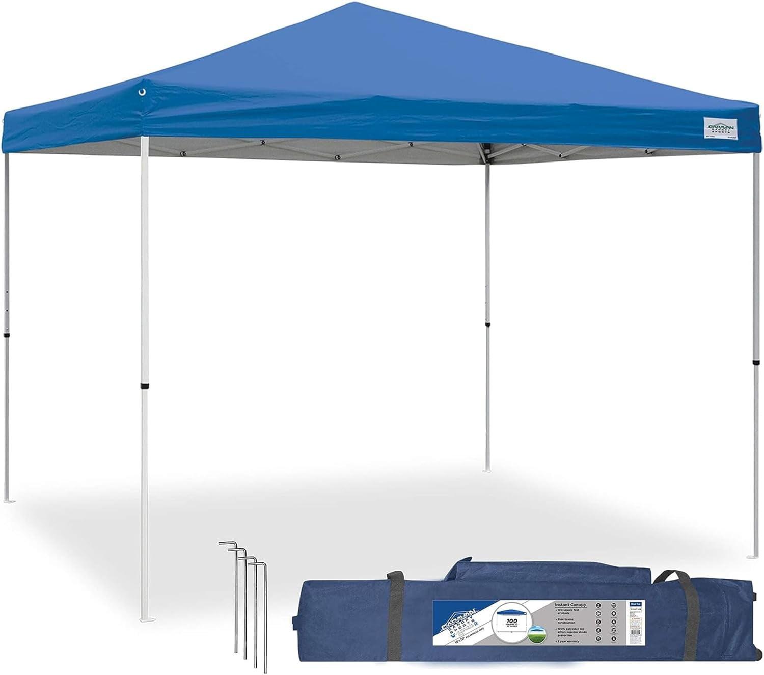 10x10 Blue Polyester Pop-Up Canopy with Steel Frame