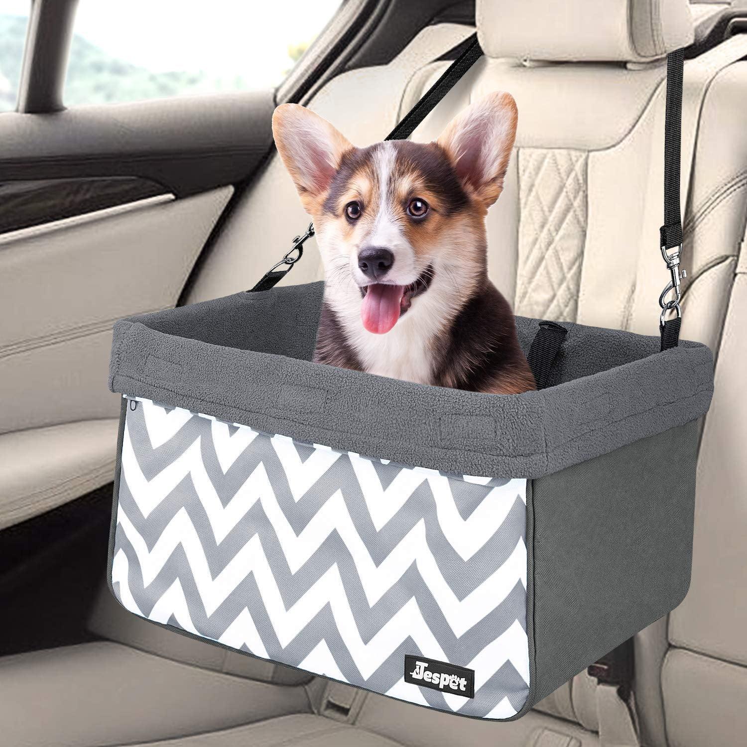 Gray and White Chevron Dog Booster Car Seat