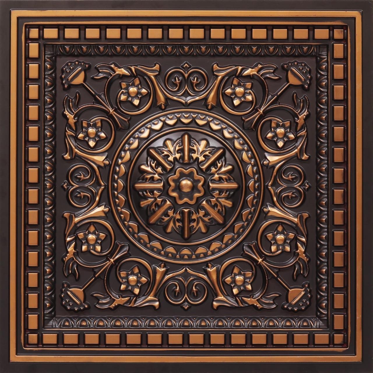 FromPlainToBeautifulInHours Da Vinci 24'' L x 24'' W PVC Drop-In Ceiling Tile In Antique Copper (Set of 50)