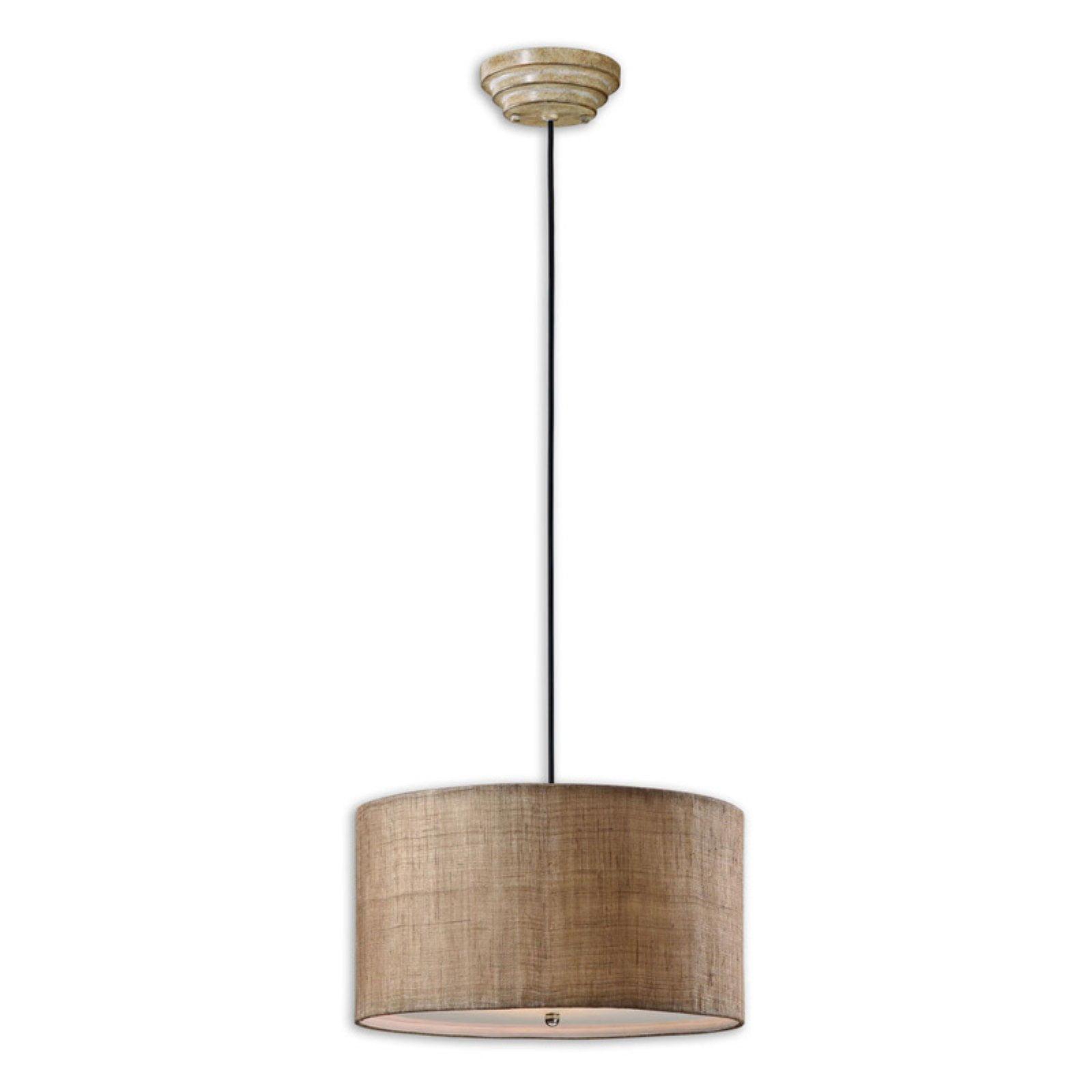 Antiqued Burlap Drum Pendant Light with Frosted Glass