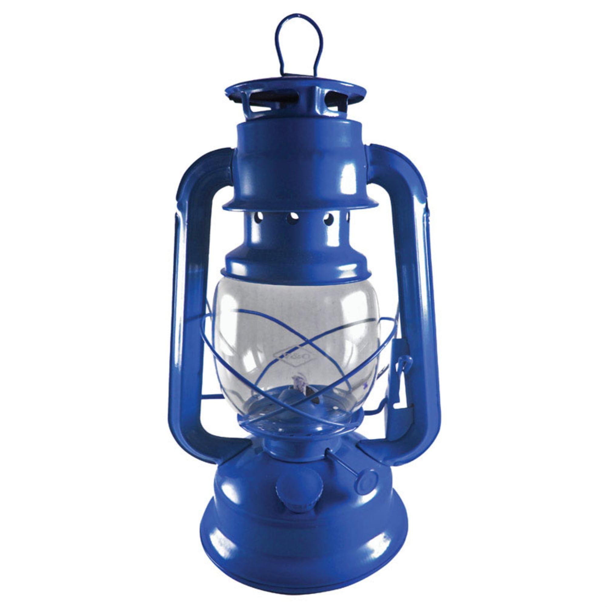 V&O Blue 12-Inch Kerosene Camping Lantern with Brass Trim