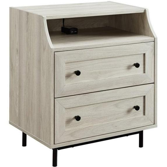 Walker Edison Modern 2 Drawer Nightstand with USB Port, Birch