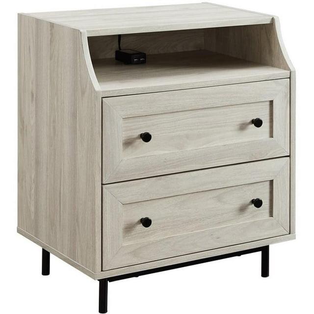 Walker Edison Modern 2 Drawer Nightstand with USB Port, Birch