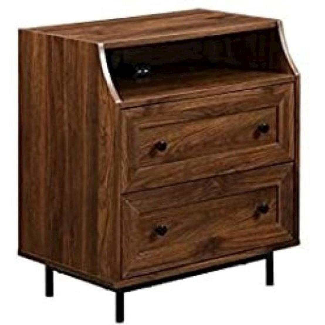 22" Curved Open Top 2-Drawer Bedroom Nightstand with USB in Dark Walnut