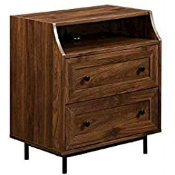 Walker Edison Modern 2 Drawer Nightstand with USB Port, Dark Walnut