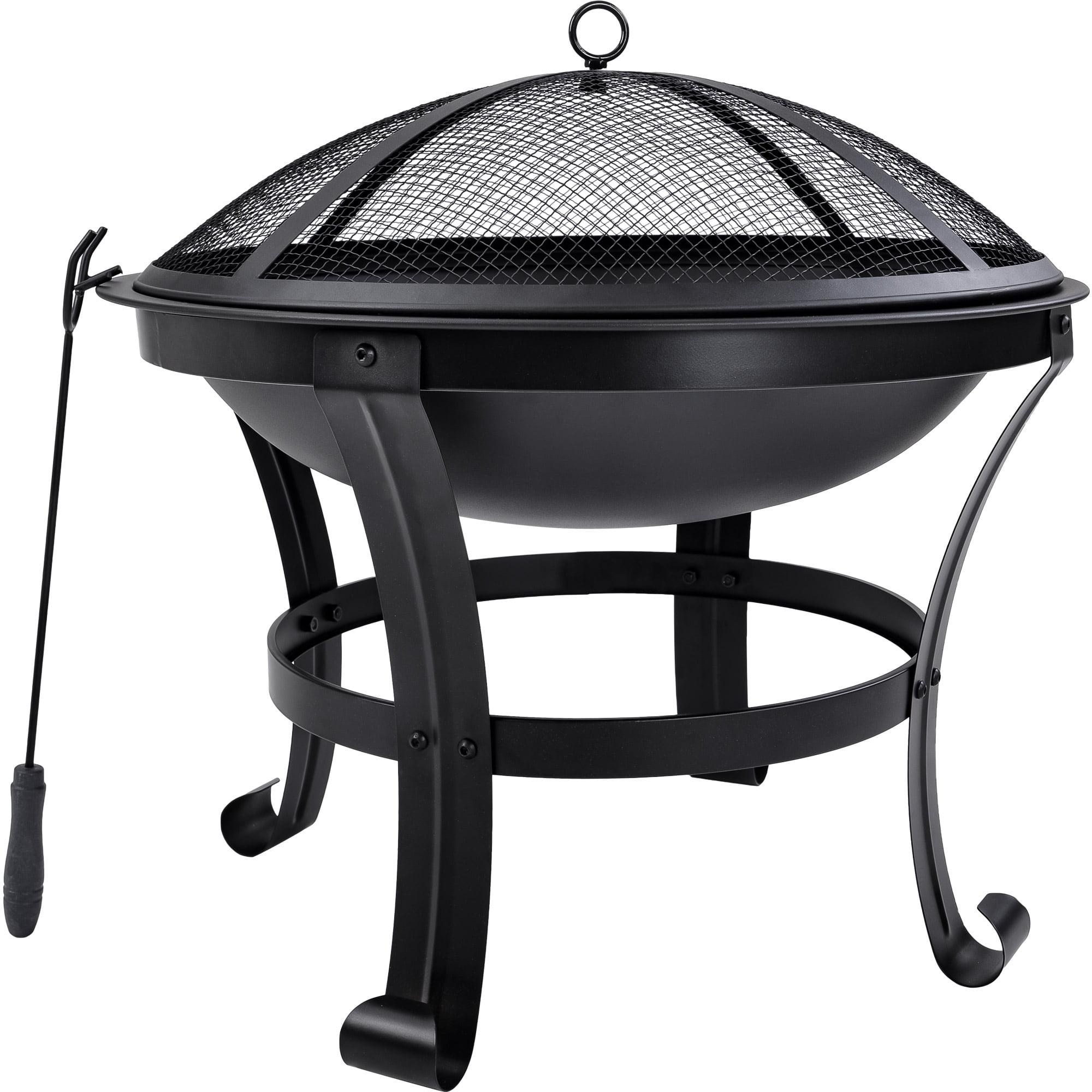 22" Black Steel Wood Burning Fire Pit with Spark Screen and Poker