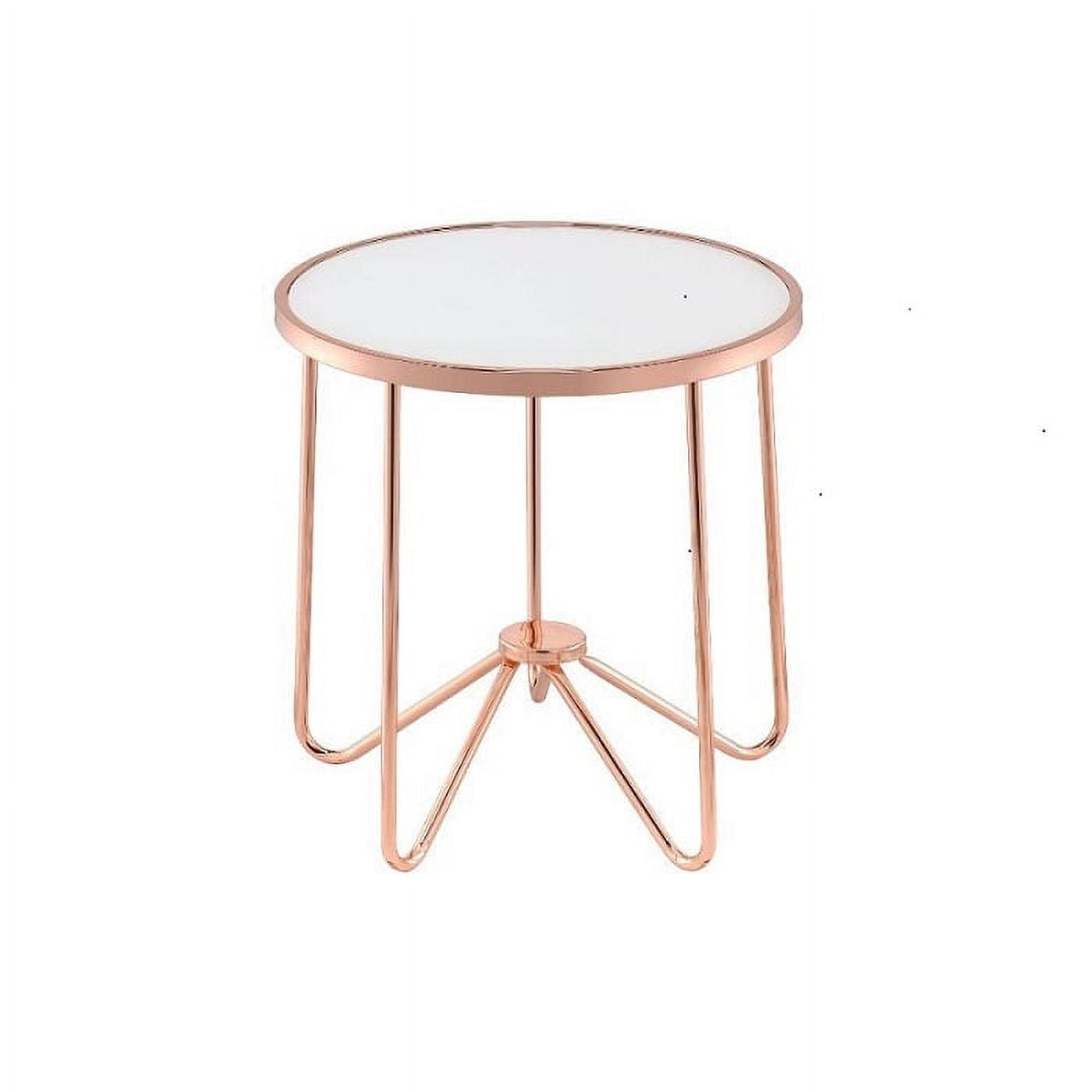 22" Round End Table in Rose Gold with Clear Glass Top